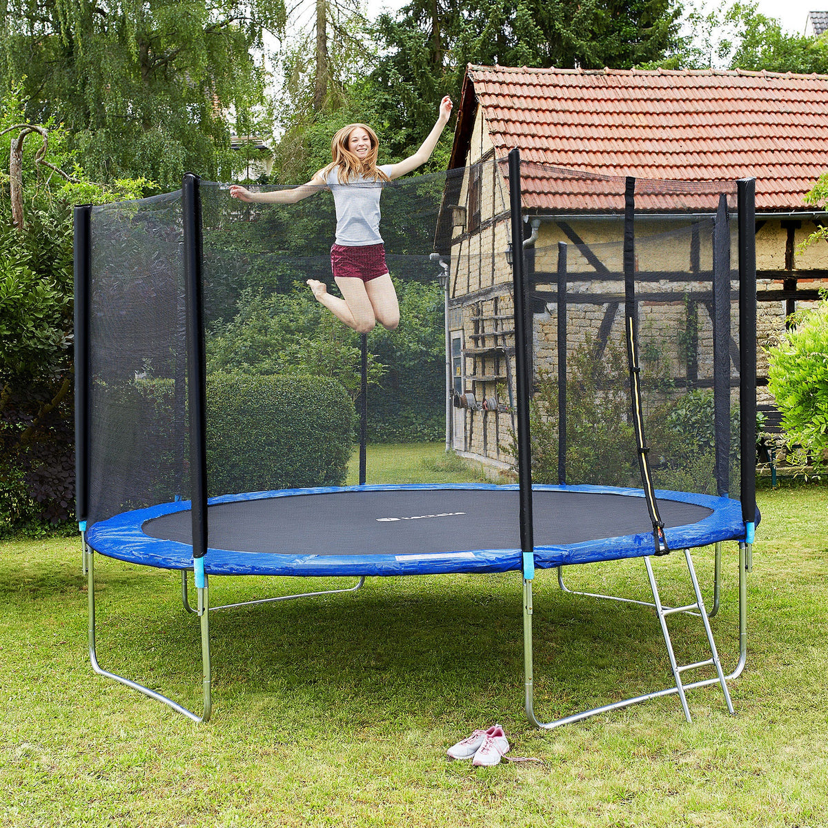 Trampolino "Yoopi" - 4,60 M - Verde - Con Rete Scala Copertura Kit Di Ancoraggio 83599294 - Foto 12