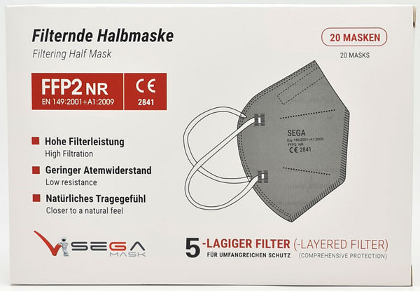 FFP2 Dunkelgrau Atemschutzmasken Sondermodell 5-lagig. (CE2841 EN 149:2001 + A1:2009)