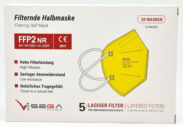 FFP2 Gelbe Atemschutzmasken Sondermodell 5-lagig. (CE2841 EN 149:2001 + A1:2009)