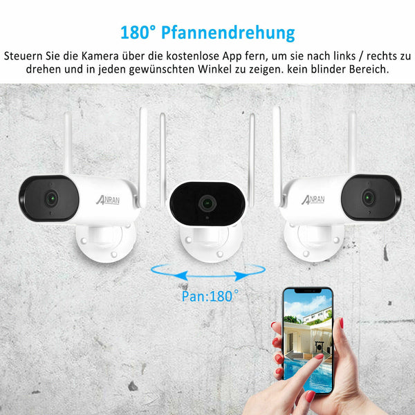 Überwachungskamera 4x Livebild Kamera Set mit 44 cm Monitor. 3 Megapixel. Schwenkbar. App.