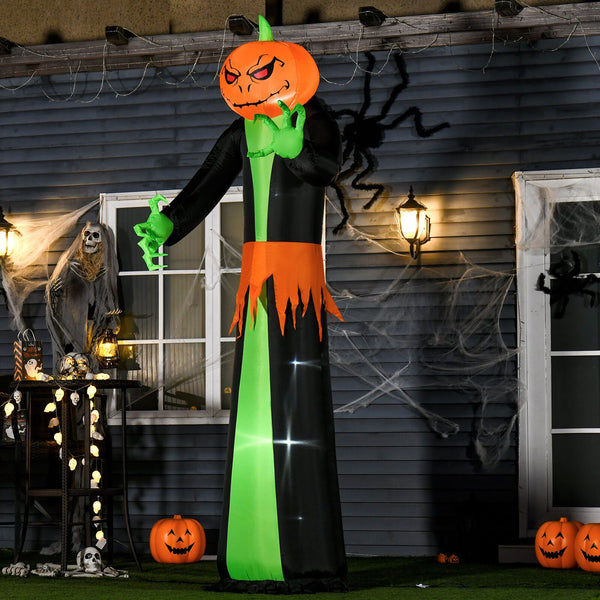Aufblasbares Kürbis-Kopf-Gespenst, 270 cm mit LED-Beleuchtung. Halloween Deko Luftfigur