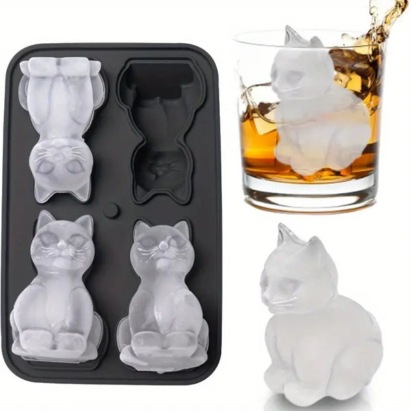 Coole Drinks, originelle Form. 4 Katzen als Eiswürfel