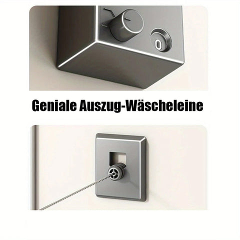 Ausziehbare Wäscheleine – platzsparend, robust und wetterfest. Genial.