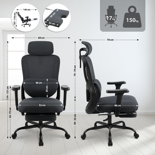 Bürostuhl LEES mit Fußablage, ergonomisch, Stoff, schwarz