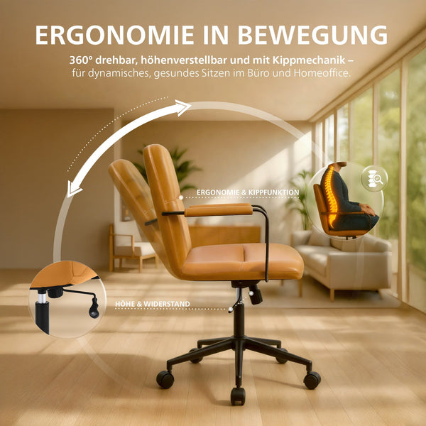 Bürostuhl HILDE, echtes Büffelleder, ergonomisch, belastbar bis 120 kg