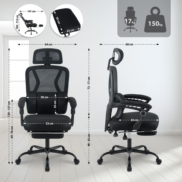 Bürostuhl LIBER, ergonomisch, mit Fußablage belastbar bis 150 kg