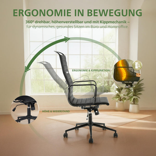 Bürostuhl NELSON, Leder schwarz