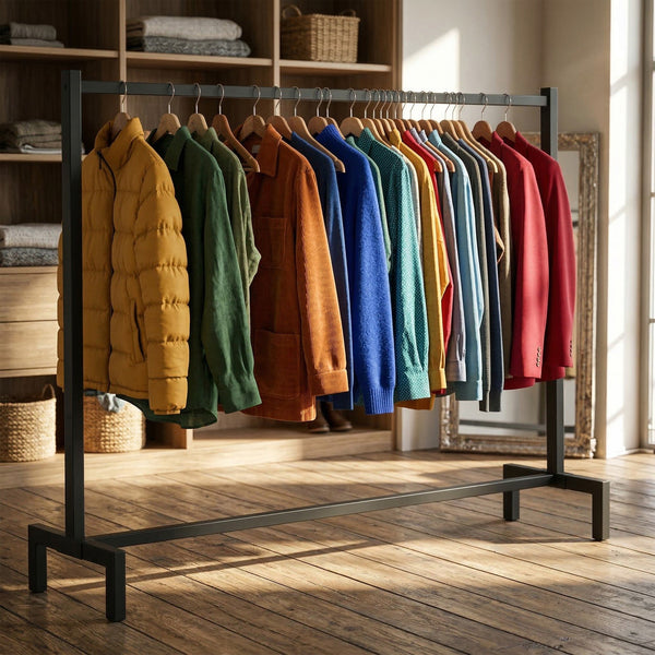 Garderobenständer im Industrialdesign. Für Büro, Hotel, Messen, Events, Sport, Boutiquen, Showrooms usw.