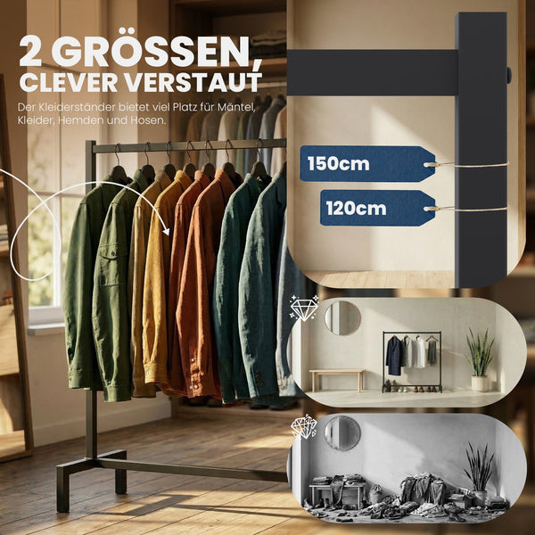 Garderobenständer im Industrialdesign. Für Büro, Hotel, Messen, Events, Sport, Boutiquen, Showrooms usw.