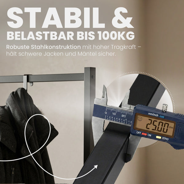 Garderobenständer im Industrialdesign. Für Büro, Hotel, Messen, Events, Sport, Boutiquen, Showrooms usw.