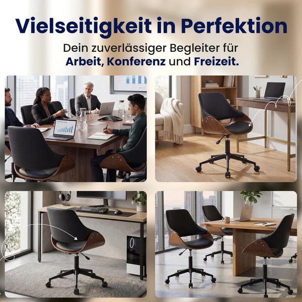 Bürostuhl SONTO, Walnuss-Holz, Leder schwarz