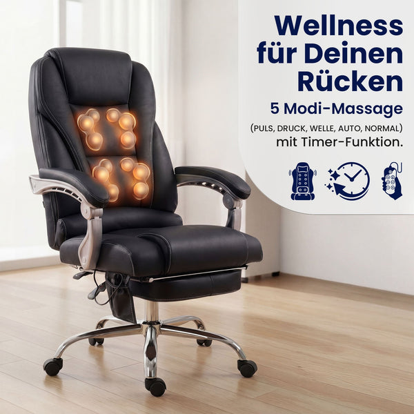 ECHTLEDER Bürostuhl mit Massagefunktionen PACIFICO mit Liegefunktion.