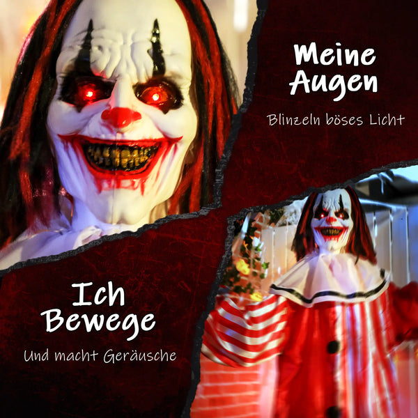 Halloween Dekoration Stehender Clown 165cm mit Licht- und Soundeffekt