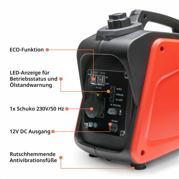 Inverter Stromerzeuger 1100 Watt. (1000 Watt Dauerleistung.) 14,5 kg. Motorleistung 1,8 PS.
