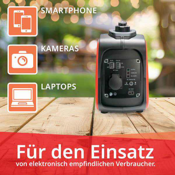 Inverter Stromerzeuger 1100 Watt. (1000 Watt Dauerleistung.) 14,5 kg. Motorleistung 1,8 PS.