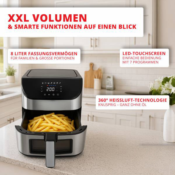 Heißluftfritteuse 8 Liter Edelstahl digital 1800 Watt