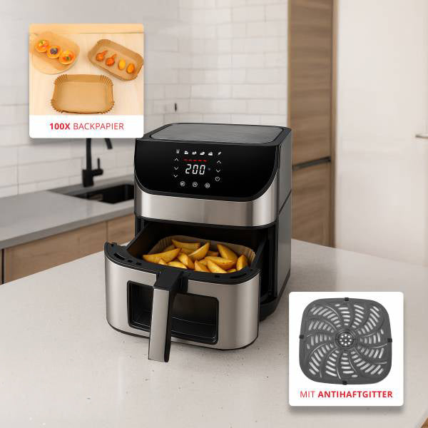 Heißluftfritteuse 8 Liter Edelstahl digital 1800 Watt