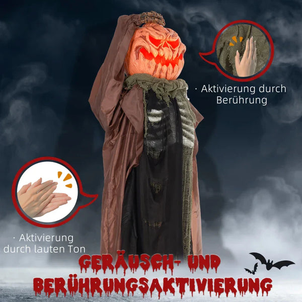 Animierte Halloween-Dekoration – Schädelkürbisgeist mit LED-Augen & Sound, 183 cm