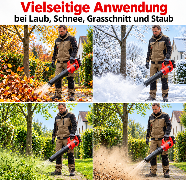 Akku Turbinen Laubbläser mit 40 Volt (2x 20V), 2x 2,0 Ah Lithium-Ionen Akku, 2 Stufen Drehzahlregulierung, hochwertiger Digital-Motor, Anti-Vibrationsgriff, incl. Akkus und Schnell-Ladegerät