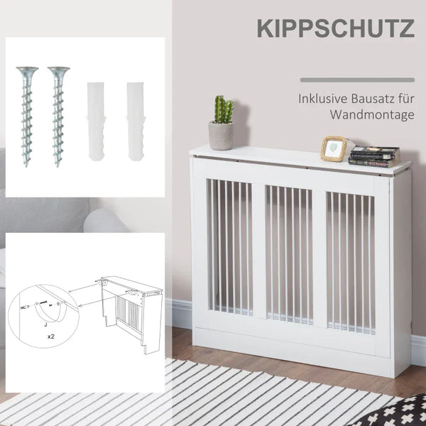 Heizkörperabdeckung mit Lamellendesign & Ablage – Weiß, 90 cm