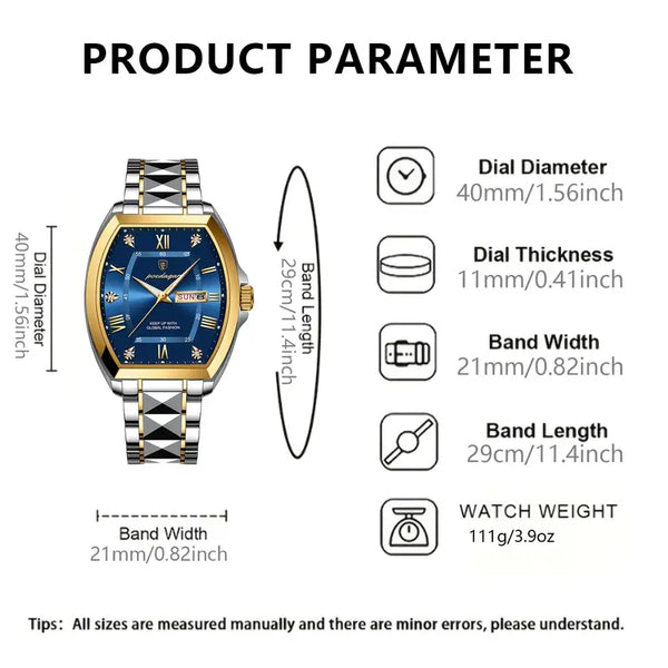 Elegante Uhr (Stahl/Gold  in klassischem Business‑Casual‑Stil mit markantem Tonneau‑Gehäuse