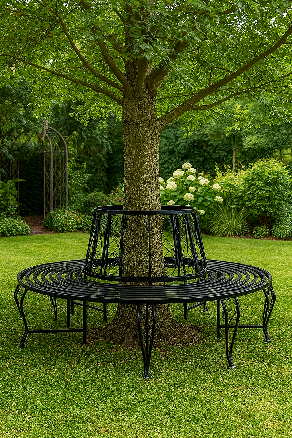 Baumbank Gartenbank rund Ø160 cm aus Metall – Vintage-Stil, wetterfest, bis 320 kg belastbar, pulverbeschichtet, schwarz