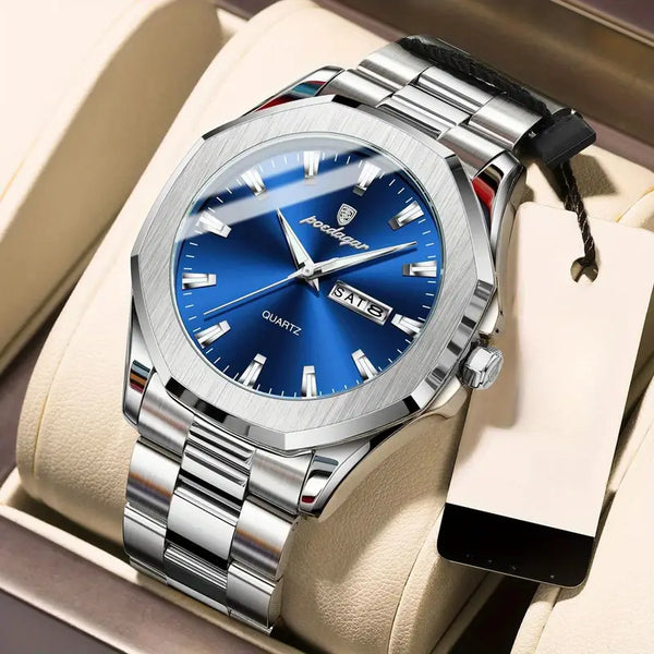 Edelstahl Herren Armbanduhr mit Achteck-Lünette. Verschiedene Ausführungen.