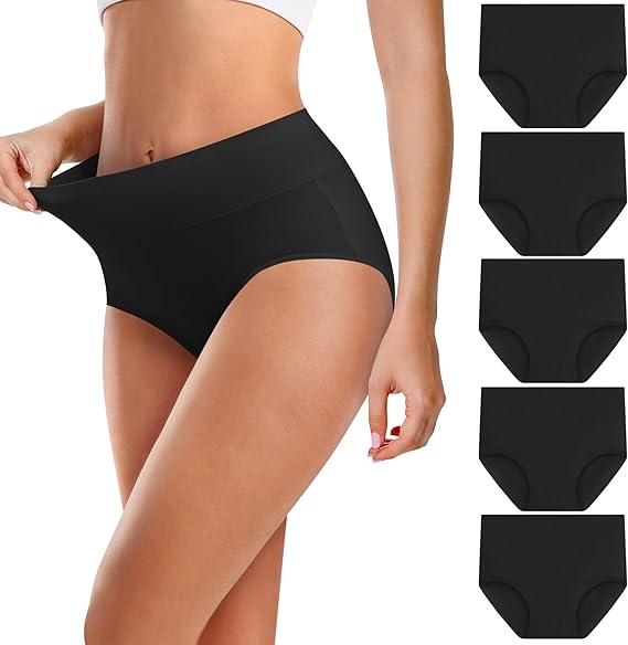 Damen Unterhosen – 5er Pack, hohe Taille, weiche Bio-Baumwolle, atmungsaktiv & elastisch, schwarz