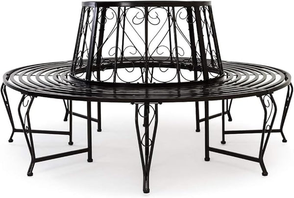 Baumbank Gartenbank rund Ø160 cm aus Metall – Vintage-Stil, wetterfest, bis 320 kg belastbar, pulverbeschichtet, schwarz