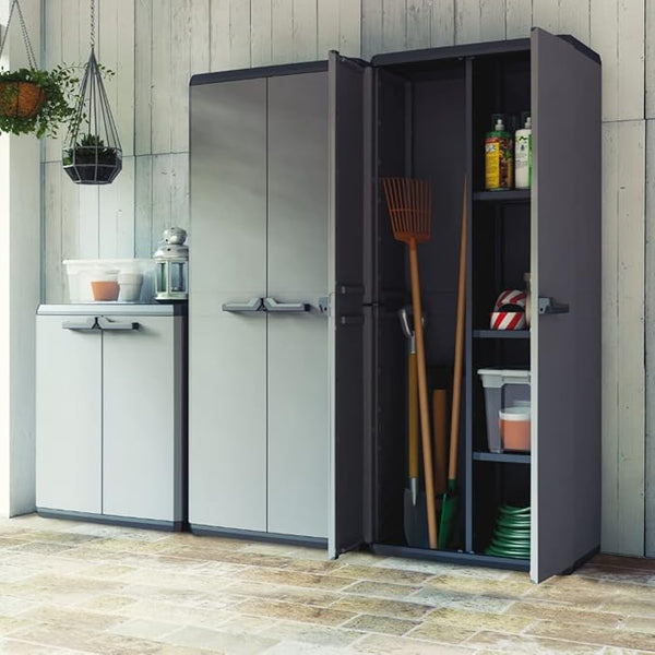 Kunststoffschrank – 166×68×39 cm | 3 Böden | Mehrzweckschrank für Innen & Außen