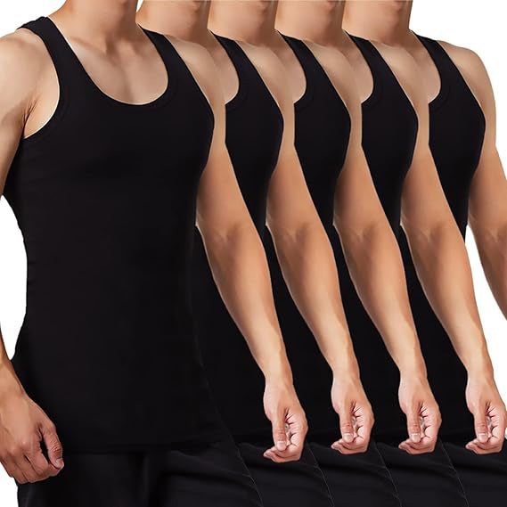 Herren Unterhemd – 5er Pack Tank Tops aus 100 % Baumwolle, schwarz