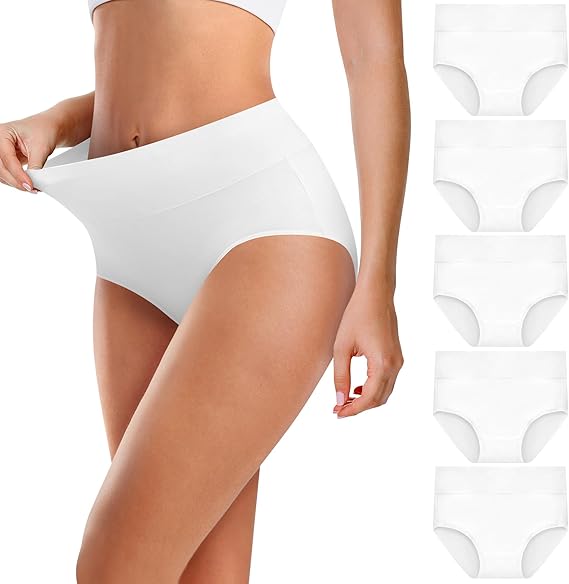 Damen Unterhosen – 5er Pack, hohe Taille, weiche Bio-Baumwolle, atmungsaktiv & elastisch, weiß
