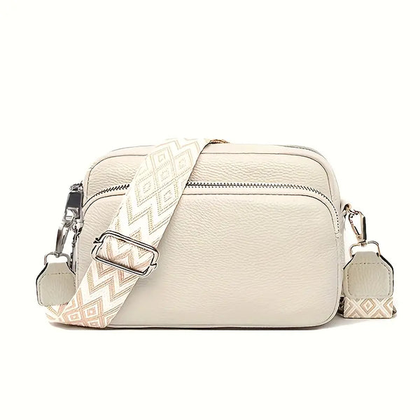 Stylische Crossbody-Tasche mit breitem Riemen, weiß, schwarz, braun