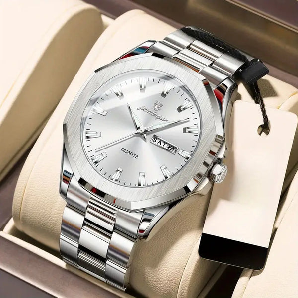 Edelstahl Herren Armbanduhr mit Achteck-Lünette. Verschiedene Ausführungen.