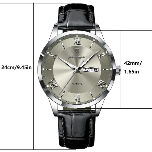 Herren Armbanduhr mit schwarzem Lederband. 4 Ausführungen.