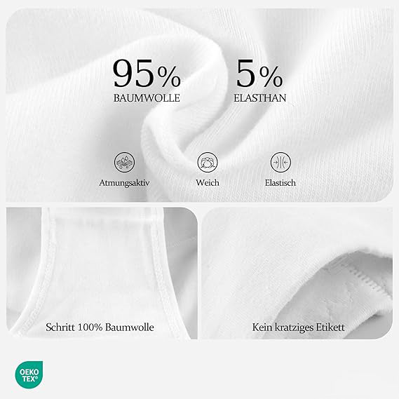 Damen Unterhosen – 5er Pack, hohe Taille, weiche Bio-Baumwolle, atmungsaktiv & elastisch, weiß