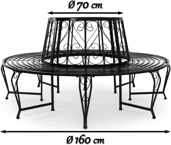 Baumbank Gartenbank rund Ø160 cm aus Metall – Vintage-Stil, wetterfest, bis 320 kg belastbar, pulverbeschichtet, schwarz