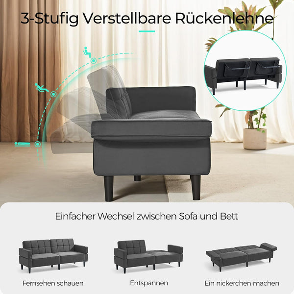 Sofa 3-Sitzer mit Schlaffunktion, Klappsofa, Schlafsofa mit verstellbarer Rückenlehne & Armlehnen. Bettfunktion.