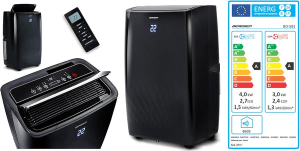 Mobile Klimaanlage für große Räume, Hallen, Büros. 14000 BTU, R290. Farbe: Schwarz