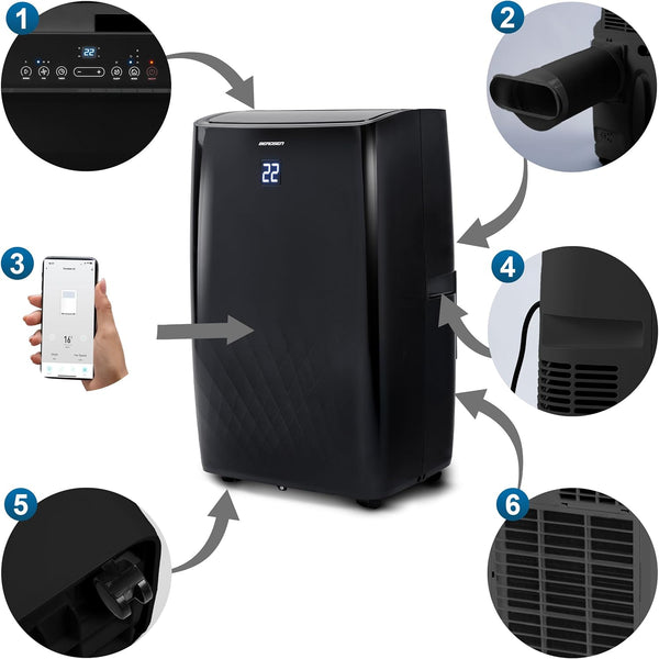 Mobile Klimaanlage für große Räume, Hallen, Büros. 14000 BTU, R290. Farbe: Schwarz