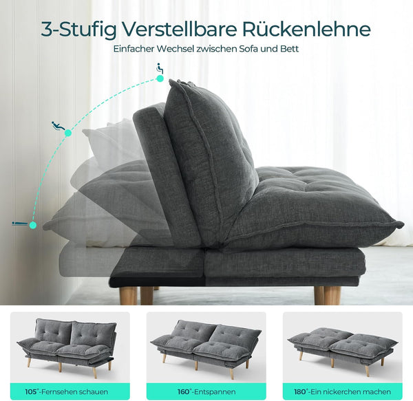 Bettsofa 3-Sitzer mit Schlaffunktion, Klappsofa, Schlafsofa mit Rückenlehne & Armlehnen. Bettfunktion