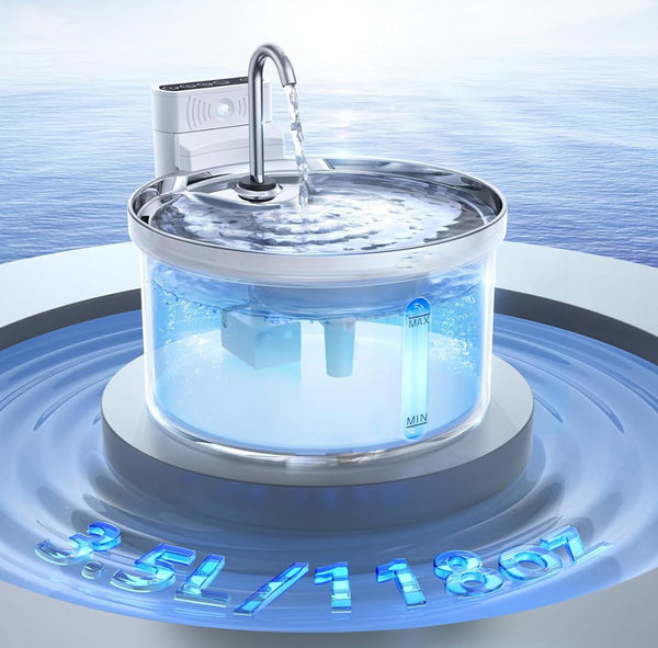 Kabelloser Akku-Katzenbrunnen 3,5 Liter – mit Sensor, Akku (4000 mAh), superleise, inkl. 3-Fach-Filter – Trinkbrunnen für Katzen