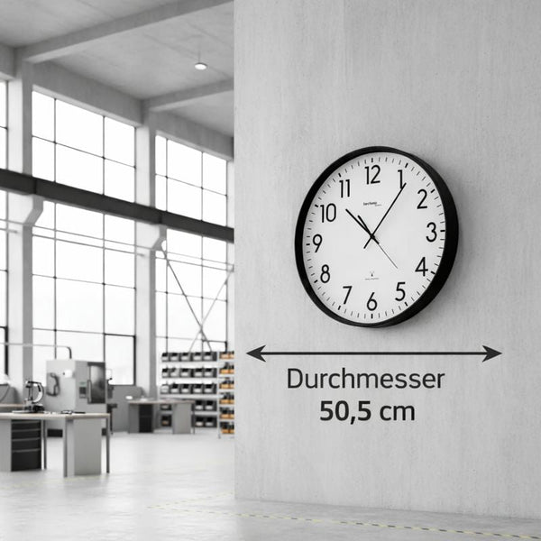 Riesige Hallen-Funk-Wanduhr Aluminium, klassische Anzeige, Funkuhr, Ø 50,5 cm