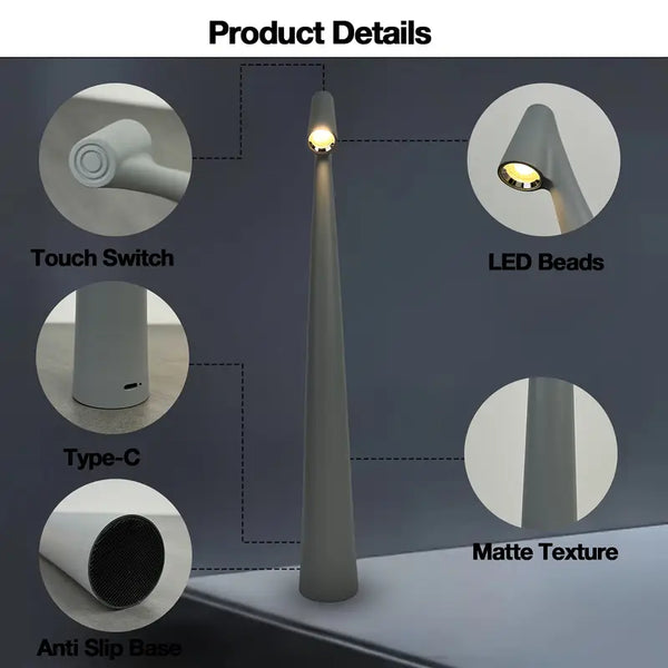 Moderne, kabellose 45 cm hohe LED-Tischlampe mit Touch-Steuerung