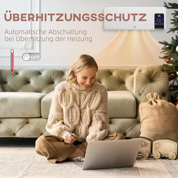 Heizlüfter zur Wandmontage 2000 W – Keramik-Wandheizung mit Fernbedienung, 2 Leistungsstufen