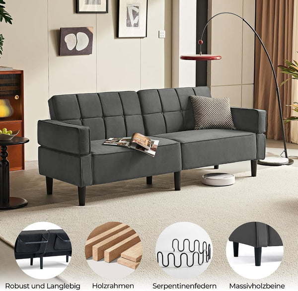 Sofa 3-Sitzer mit Schlaffunktion, Klappsofa, Schlafsofa mit verstellbarer Rückenlehne & Armlehnen. Bettfunktion.