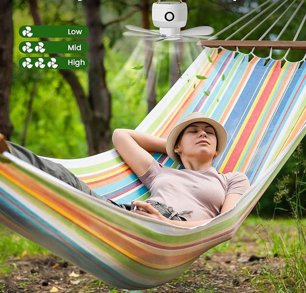 Mobiler Akku-Deckenventilator mit LED und Fernbedienung – 8000 mAh Akku