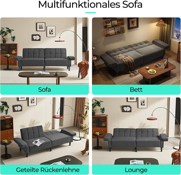 Sofa 3-Sitzer mit Schlaffunktion, Klappsofa, Schlafsofa mit verstellbarer Rückenlehne & Armlehnen. Bettfunktion.