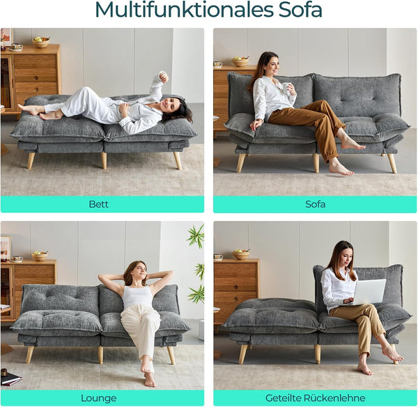 Bettsofa 3-Sitzer mit Schlaffunktion, Klappsofa, Schlafsofa mit Rückenlehne & Armlehnen. Bettfunktion