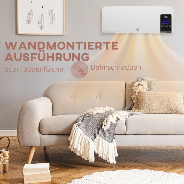 Heizlüfter zur Wandmontage 2000 W – Keramik-Wandheizung mit Fernbedienung, 2 Leistungsstufen